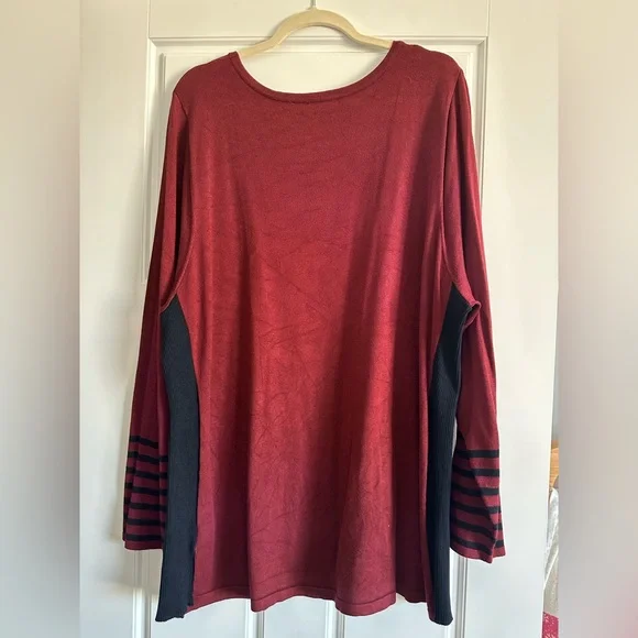 Women’s plus size 3X Long Sleeve sweater- Deep red and Black Stripes. - Picture 5 of 11